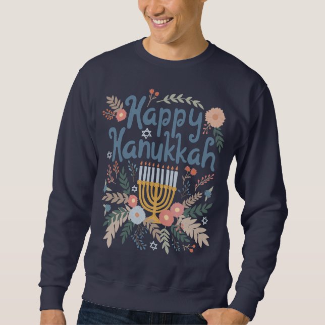 Moletom Feliz Hanukkah FLorals Arte desenhada à mão (Frente)