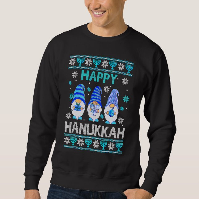 Moletom Feliz Hanukkah Gnomies Menorah Pajama Ugly (Frente)