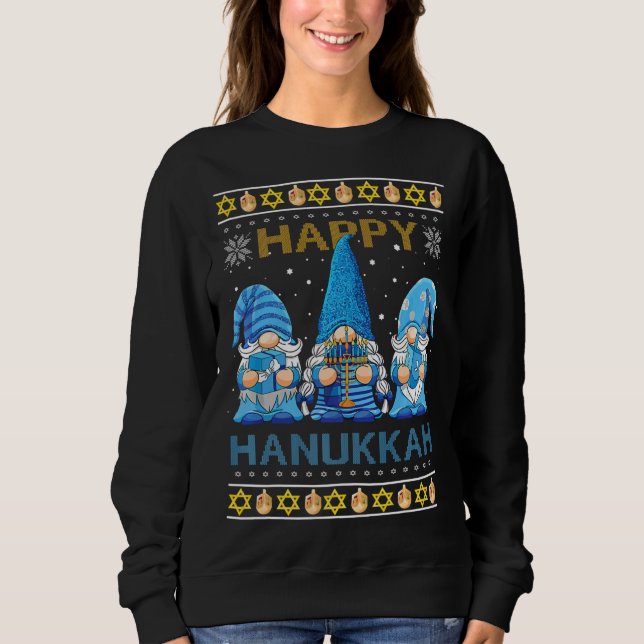 Moletom Feliz Hanukkah Gnomies Menorah Pajama Ugly S (Frente)