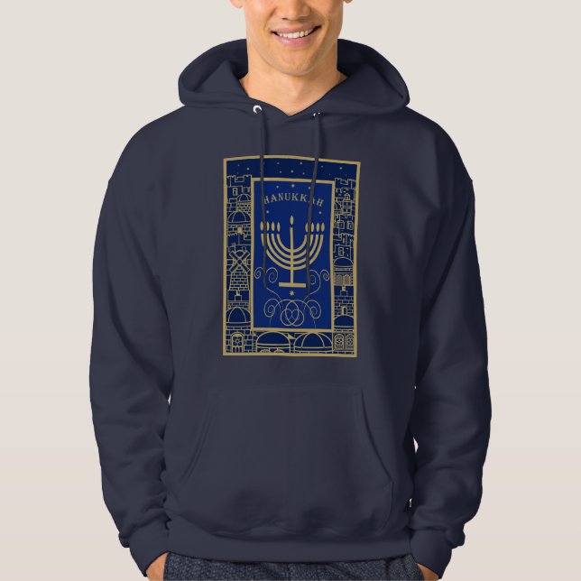 Moletom Feliz Hanukkah Menorá Dourada Feriado Judaico (Frente)