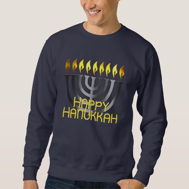 Moletom Feliz Hanukkah Menorah Cinza (Frente)