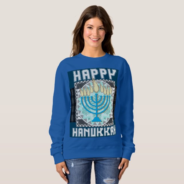Moletom Feliz Hanukkah Snowy Menorah Sweater (Frente Completa)