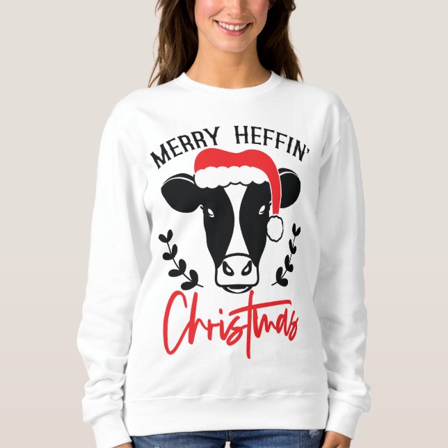 Moletom Feliz Heffin Natal Engraçado Piada De Vaca Feia (Frente)