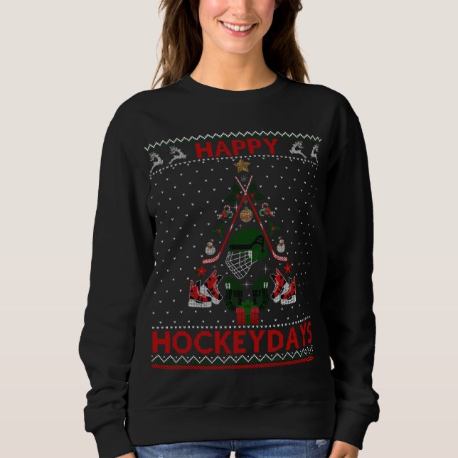 Moletom Feliz Hockeydays Árvore De Natal De Hockey Com Gel (Frente)