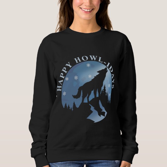 Moletom Feliz Howlidays com Howling Wolf e Lua (Frente)