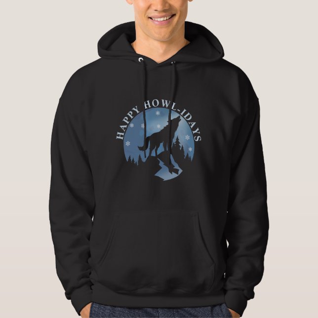 Moletom Feliz Howlidays com Howling Wolf e Lua (Frente)