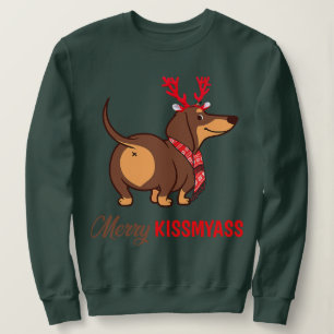 Moletom Feliz Kissmyass Engraçado Reindeer de Natal Dachsh