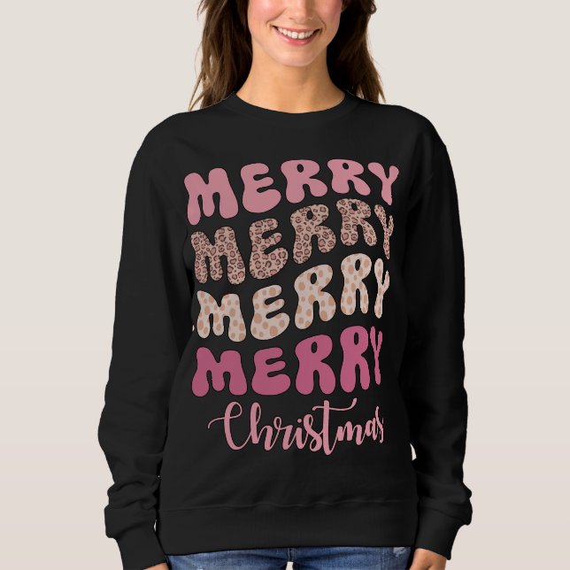 Moletom Feliz Leopardo cor-de-rosa Feliz Feliz Natal (Frente)