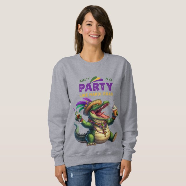 Moletom Feliz Mardi Gras Alligator (Frente Completa)