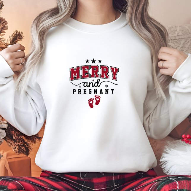 Moletom Feliz moderna e grávida (Modern Merry and Pregnant Woman Sweatshirt)