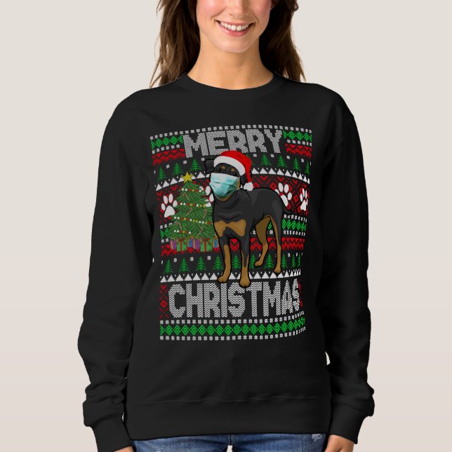 Moletom Feliz Natal 2020 Cachorro Rottweiler Vestido (Frente)