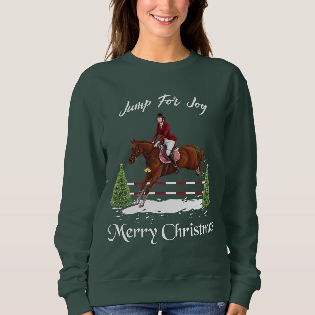 Moletom Feliz Natal, cavalo de salto inglês equestre (Frente)