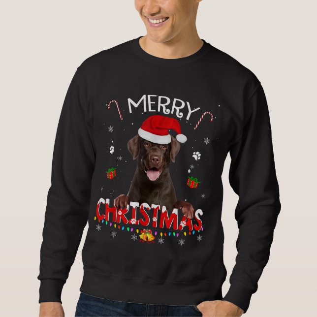 Moletom Feliz Natal Chocolate Lab Cachorro Santa Hat Xmas  (Frente)