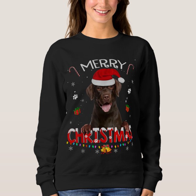 Moletom Feliz Natal Chocolate Lab Cachorro Santa Hat Xmas  (Frente)
