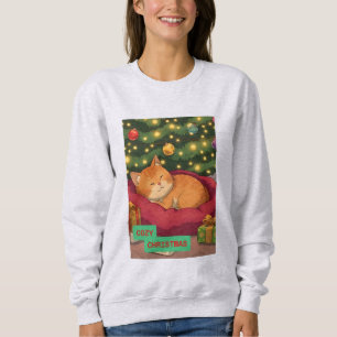 Moletom Feliz Natal com um Gato Laranja