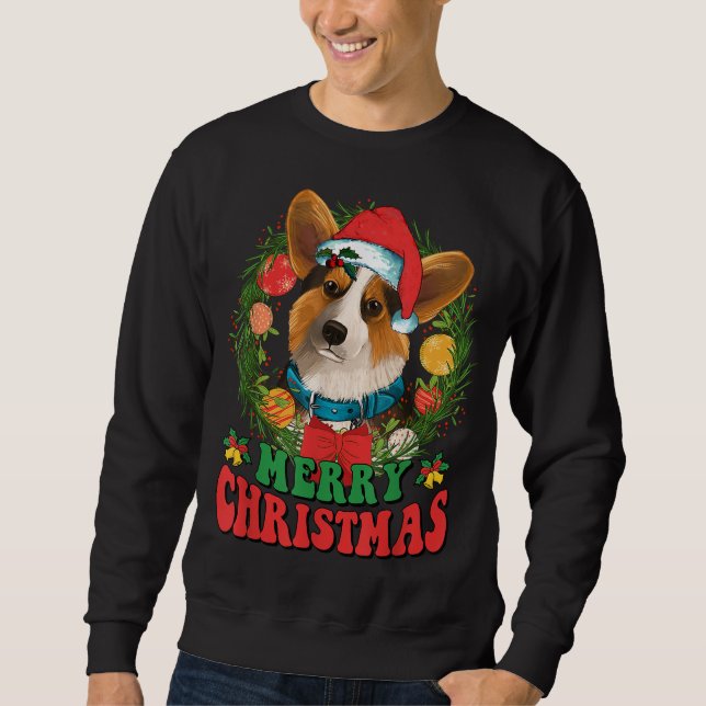 Moletom Feliz Natal Corgi Santa Hat Cachorro Sobe Feia Sw (Frente)