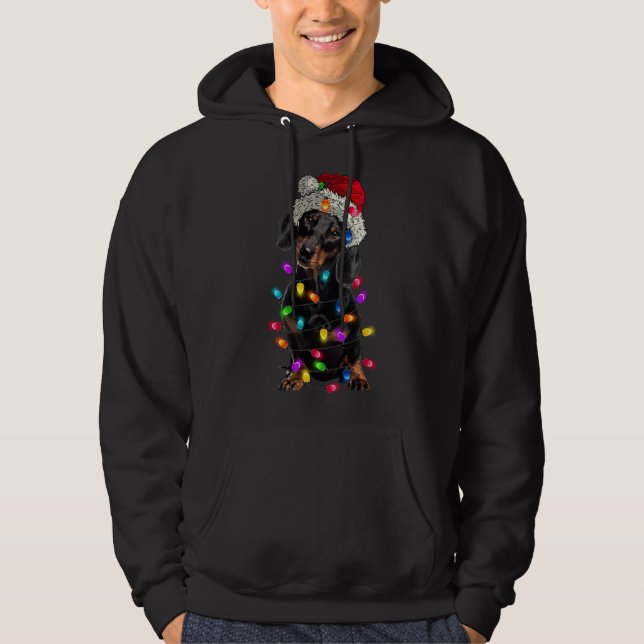 Moletom Feliz Natal Dachshund Santa Hat Lights Xmas (Frente)