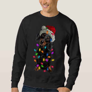 Moletom Feliz Natal Dachshund Santa Hat Lights Xmas
