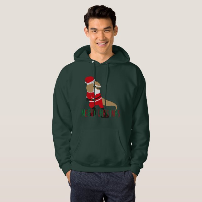 Moletom Feliz Natal dinossauro santa claus hoodies (Frente Completa)