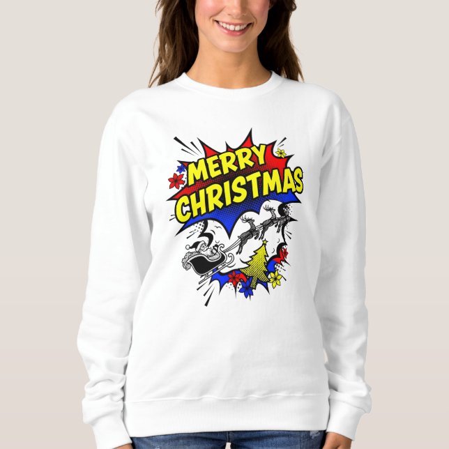 Moletom Feliz Natal em Estilo de Quadrinhos Pop Art (Frente)