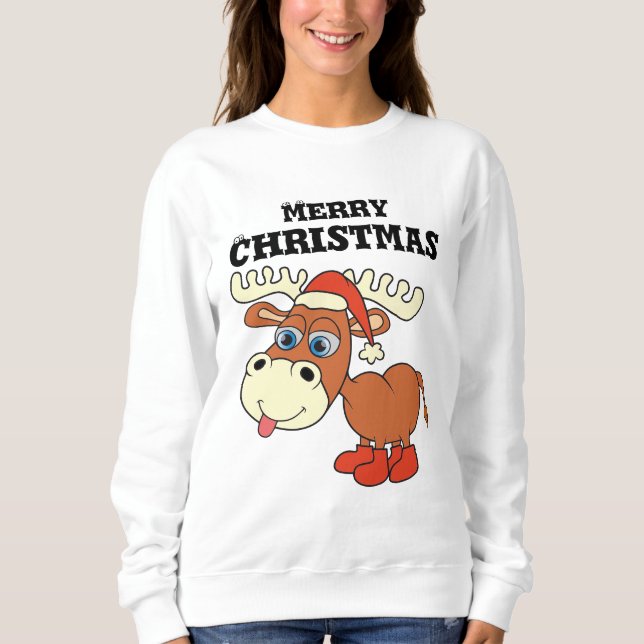 Moletom Feliz Natal Engraçado Reindeer (Frente)