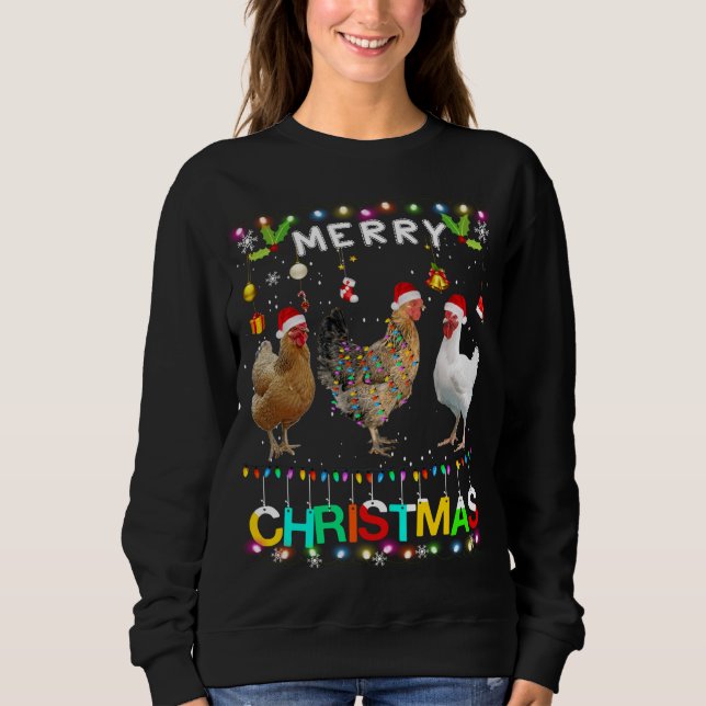 Moletom Feliz Natal Frango Santa Hat Luz Natal Funn (Frente)