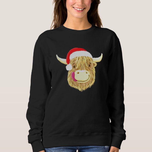 Moletom Feliz Natal Highland Scottish Cow Santa Hat (Frente)