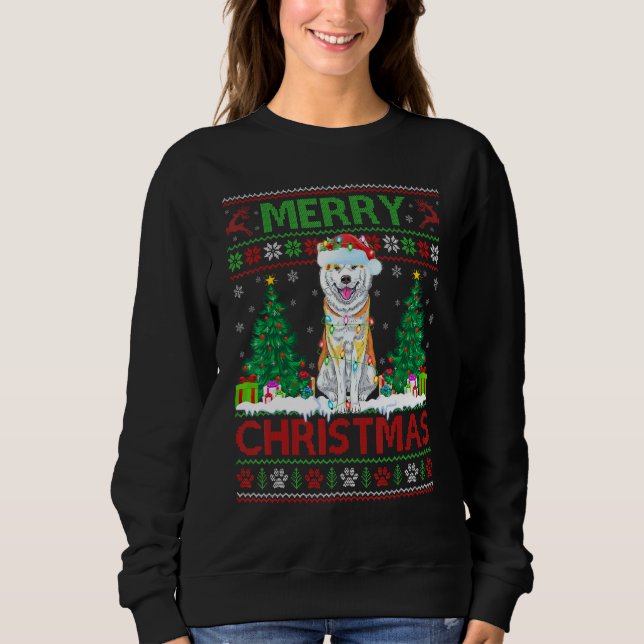 Moletom Feliz Natal Lighting Ugly Akita Natal (Frente)