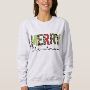 Moletom "Feliz Natal" Moderno Leopardo de Blocos de Cores 
