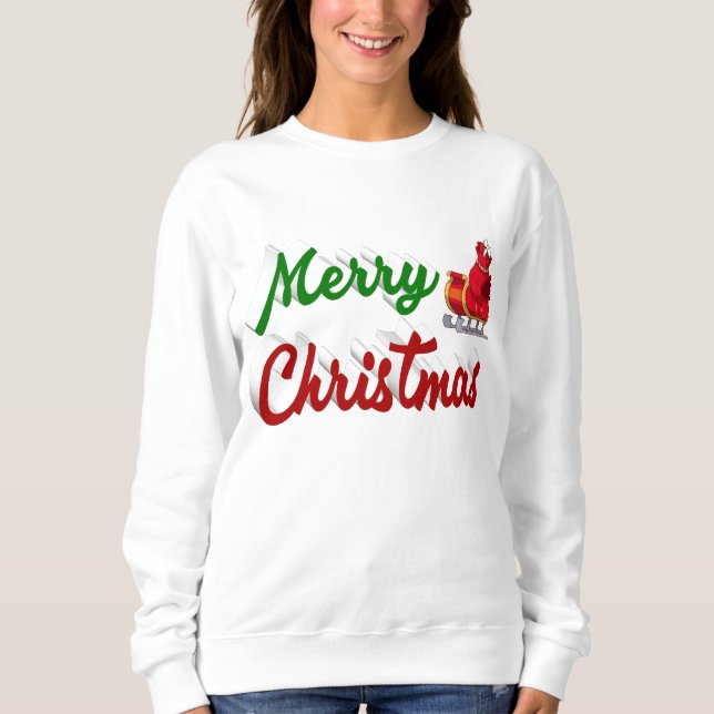 Moletom Feliz Natal Papais noeis Sleigh red green script (Frente)