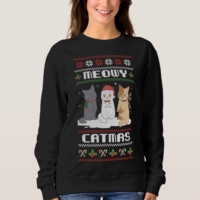 Moletom Feliz Natal para Cat Lover Cat Pajama xmas Meow (Frente)