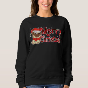 Moletom Feliz Natal Pug Papai Noel Cão Vermelho Xadrez Xma