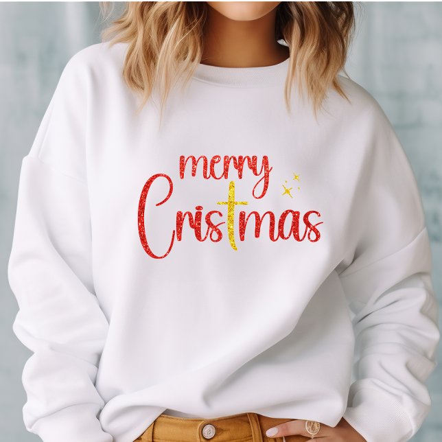 Moletom Feliz Natal Red Glitter Dourado Cruz Cristã (Criador carregado)