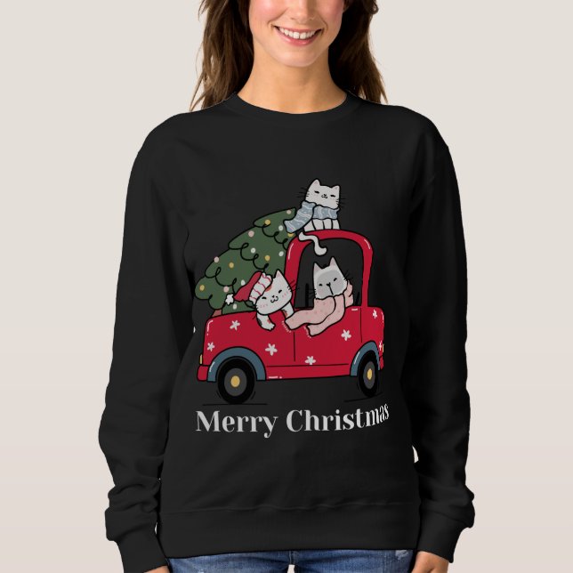 Moletom Feliz Natal Red Truck Cat Lover Pajama (Frente)