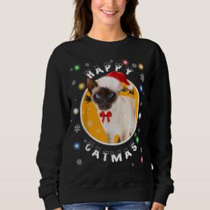 Moletom Feliz Natal Siamês Gato de Natal em Santa Chapéu