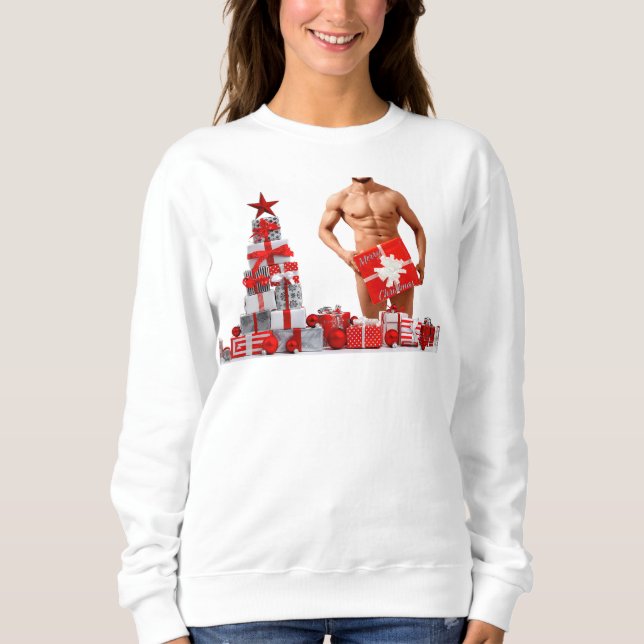 Moletom Feliz Natal SlipperyJoe presente vermelho branco p (Frente)