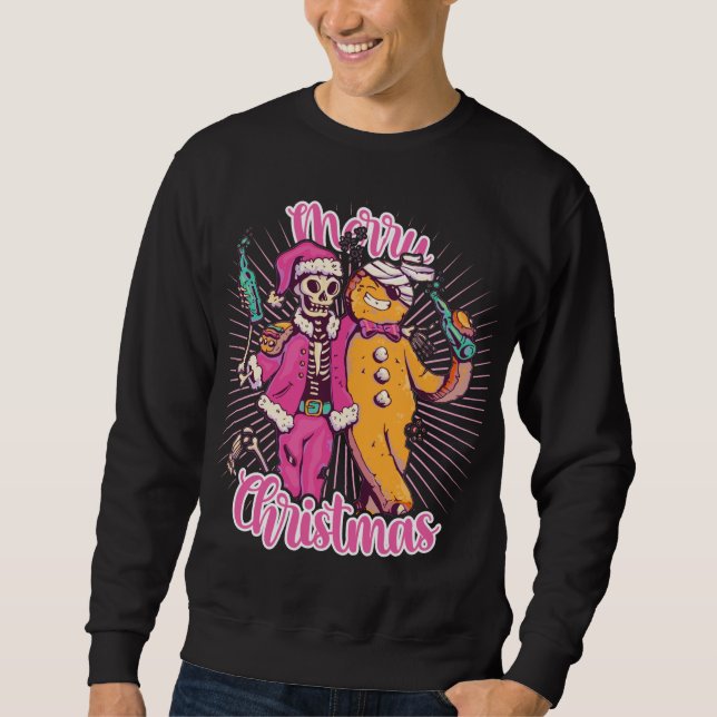 Moletom Feliz Natal Ugly Sweater Papais noeis de esqueleto (Frente)