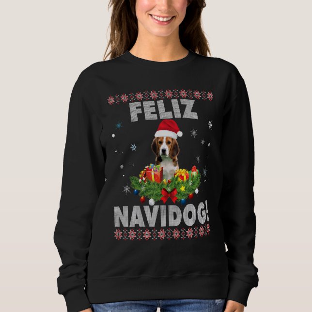 Moletom Feliz Navidog Beagle Dog Ugly Sweater Feliz (Frente)
