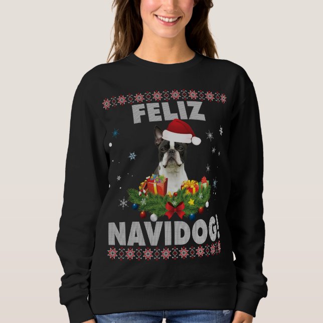 Moletom Feliz Navidog Boston Terrier Dog Ugly Sweater Chri (Frente)