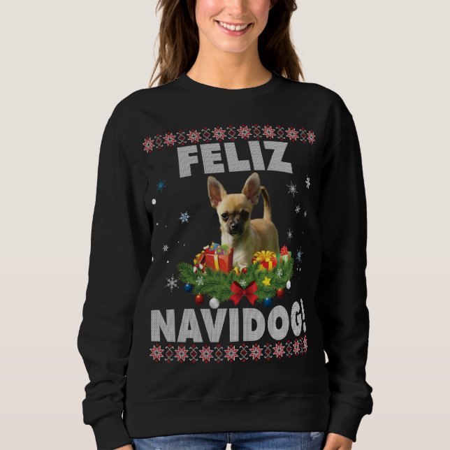 Moletom Feliz Navidog Chihuahua Dog Ugly Sweater Papais no (Frente)