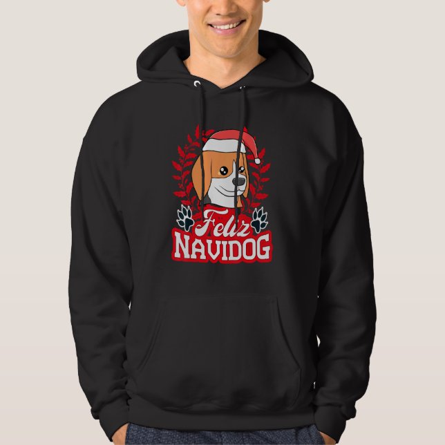Moletom Feliz Navidog Navidad Beagle Santa Hat Feliz Chris (Frente)