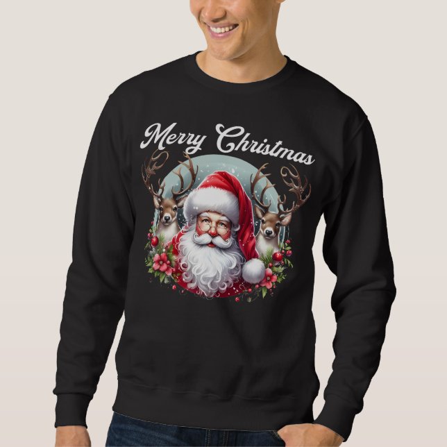 Moletom Feliz Papai noel de Natal com Reindeer (Frente)