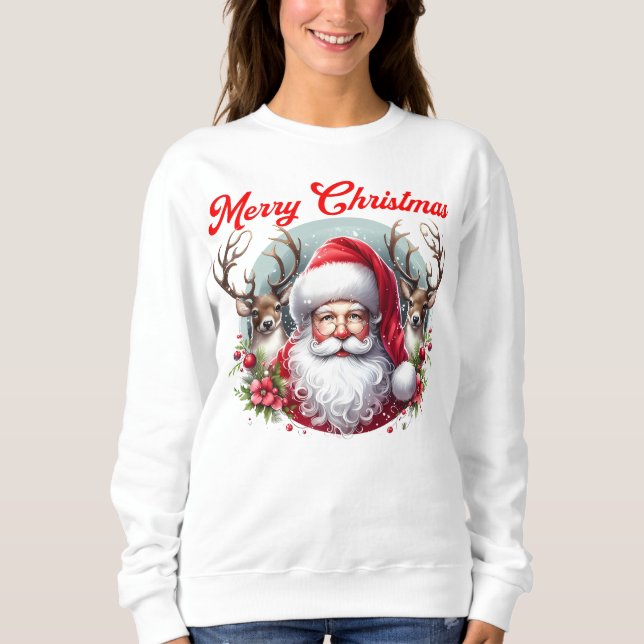 Moletom Feliz Papai noel de Natal com Reindeer (Frente)