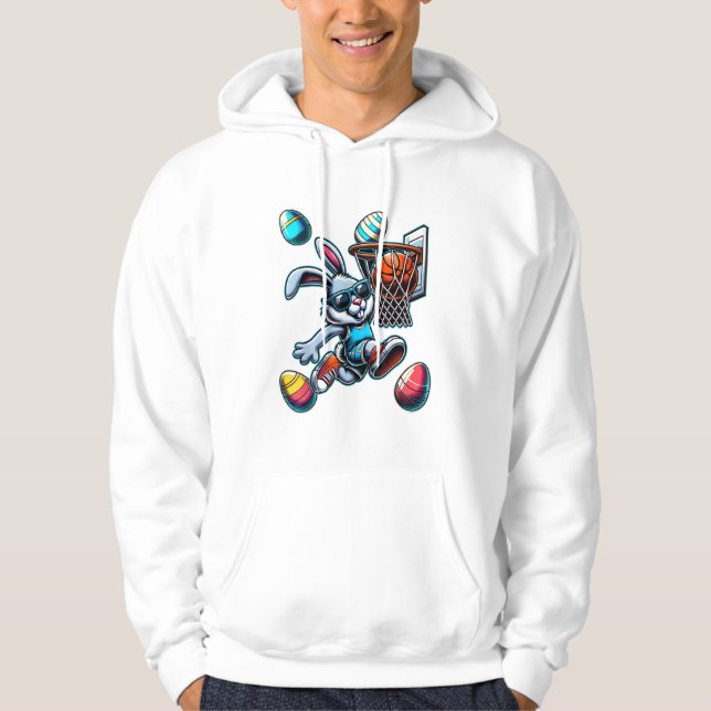 Moletom Feliz Páscoa Basquetebol Meninos Coelho da Páscoa  (Frente)