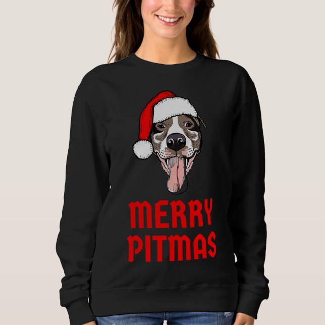 Moletom Feliz Pitbull Natal Pitmas Engraçado Pitbull Chris (Frente)