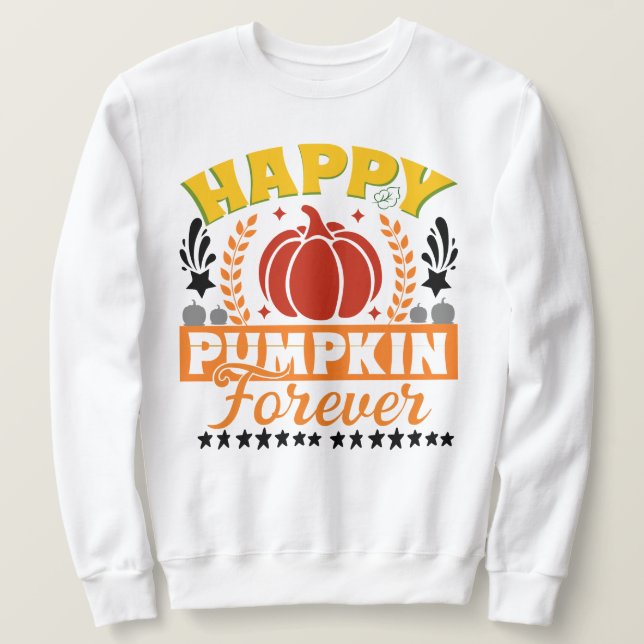 Moletom Feliz Pumpkin Forever Season com folhas de abóbora (Frente do Design)