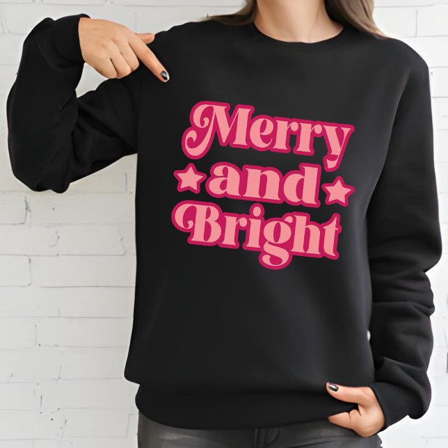 Moletom Feliz rosa vibrante e Natal preto brilhante (Criador carregado)