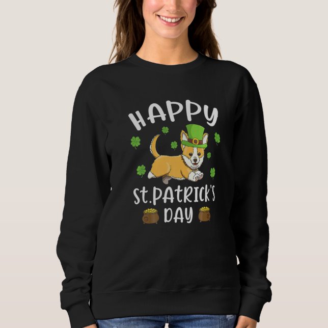Moletom Feliz Rua Patrick S Day Funy Saint Patricks Corgi  (Frente)