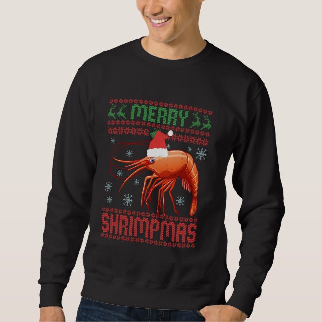 Moletom Feliz Shrimpmas Engraçado Camarão Frio de Natal Fe (Frente)
