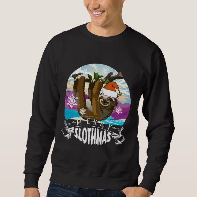 Moletom Feliz Slothmas Engraçado Pajama De Natal Para Lama (Frente)